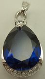 Sterling Silver with Teardrop Shaped Sapphire and Cubic Zirconia Pendant  -silver jewellery-Lotus Gold