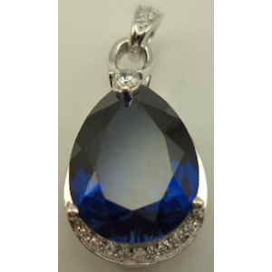 Sterling Silver with Teardrop Shaped Sapphire and Cubic Zirconia Pendant  