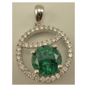 Sterling Silver Cubic Zirconia Round Pendant with Synthetic Round Emerald