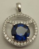Sterling Silver Cubic Zirconia Round Pendant with Synthetic Round Sapphire-silver jewellery-Lotus Gold