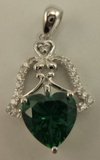 Sterling Silver Bell Shaped Pendant with Cubic Zirconia and Synthetic Heart Shaped Emerald-silver jewellery-Lotus Gold