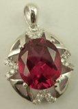 Sterling Silver Cubic Zirconia Oval Shaped Pendant with Synthetic Ruby  -silver jewellery-Lotus Gold