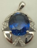 Sterling Silver Cubic Zirconia Oval Shaped Pendant with Synthetic Sapphire-silver jewellery-Lotus Gold