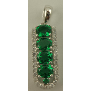 Sterling Silver Cubic Zirconia Long Pendant with Four Round Synthetic Emerald