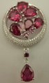 Sterling Silver Cubic Zirconia Round Synthetic Ruby Pendant with Hanging Teardrop Ruby-silver jewellery-Lotus Gold