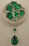 Sterling Silver Cubic Zirconia Round Synthetic Emerald Pendant with Hanging Teardrop Emerald-silver jewellery-Lotus Gold