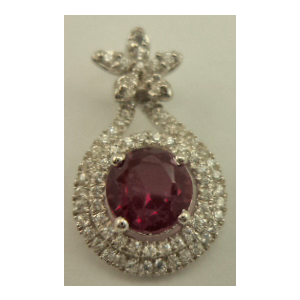 Sterling Silver Pendant with Cubic Zirconia and Synthetic Round Ruby  