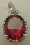 Sterling Silver Cubic Zirconia Pendant with Oval Shaped Synthetic Ruby-silver jewellery-Lotus Gold