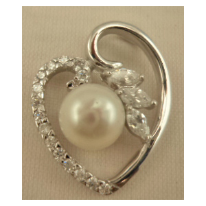 Sterling Silver 3 Marque Pendant with Cubic Zirconia and Pearl