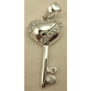 Sterling Silver Cubic Zirconia Heart Key Pendant