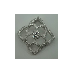 Sterling Silver Flower Shaped Pendant with Round  Cubic Zirconia in Middle 