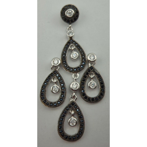 Sterling Silver Black Dyed Cubic Zircon 4 Teardrops Hanging Pendant  