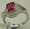Sterling Silver Cubic Zirconia Ladies Fancy Ring with Synthetic Ruby-rings-Lotus Gold