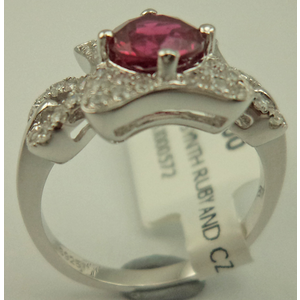 Sterling Silver Cubic Zirconia Fancy Ring with Synthetic Ruby 