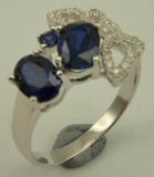 Sterling Silver Flower with  Cubic Zirconia and Synthetic Sapphire Fancy Ring-silver jewellery-Lotus Gold