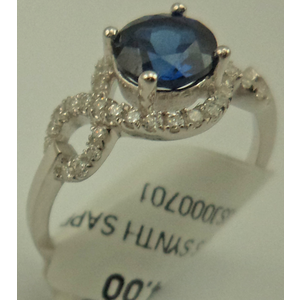 Sterling Silver Cubic Zirconia Ring with Synthetic Sapphire