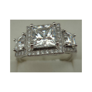Sterling Silver 3 Princess Cut Cubic Zirconia Ring