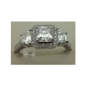 Sterling Silver Cubic Zirconia Square Fancy Ring 