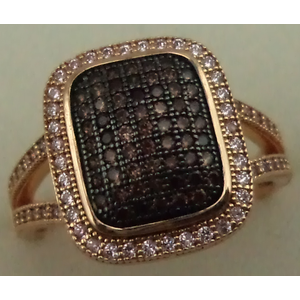 Sterling Silver Cubic Zirconia Rose Gold  Rectangular Shaped Ring