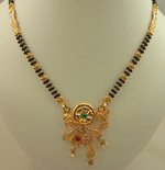 22 Karat Gold 2 Tone Fancy Pendant Mangalsutra with Pearl, Emerald and Ruby Stone -gold jewellery-Lotus Gold