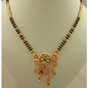 22 Karat Gold 2 Tone Fancy Pendant Mangalsutra with Pearl, Emerald and Ruby Stone 