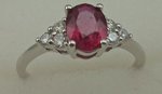 10 Karat White Gold 4 Claw Diamond Ring With Oval Shaped Ruby Stone-diamonds-Lotus Gold