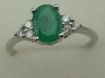 10 Karat White Gold 4 Claw Diamond Ring With Emerald Stone-diamonds-Lotus Gold