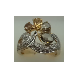 18 Carat Gold with 0.35 Carat Diamond and 4 Yellow Sapphire Pave Ring