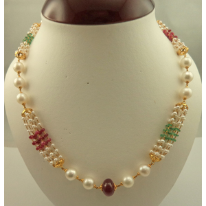 22 Karat Gold with Polki, Pearl, Emerald and Ruby Necklace 