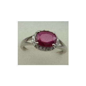 10 Karat White Gold 4 Claws Diamond Ring with Oval Shaped Ruby 