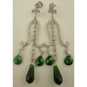 925 Sterling Silver with Cubic Zirconia and Synthetic Emerald Drop Earring