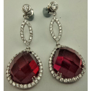 925 Sterling Silver925 Sterling Silver with Cubic Zirconia and Synthetic Ruby Drop Earring