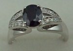 10 Karat White Gold Diamond Shoulder Ring with Oval Shaped Sapphire-diamonds-Lotus Gold