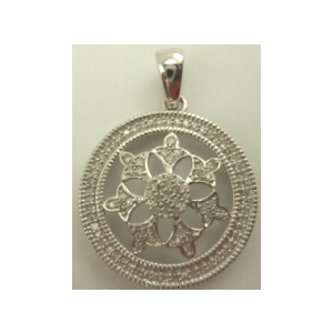 925 Sterling Silver Round Pendant with 0.25 Carat Diamonds
