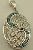 925 Sterling Silver Oval Pendant with 0.40 Carat Blue Diamonds-diamonds-Lotus Gold