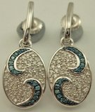 925 Sterling Silver Oval Drop Earring with 0.33 Carat Blue Diamonds-diamonds-Lotus Gold