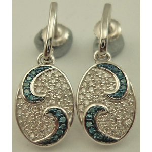 925 Sterling Silver Oval Drop Earring with 0.33 Carat Blue Diamonds
