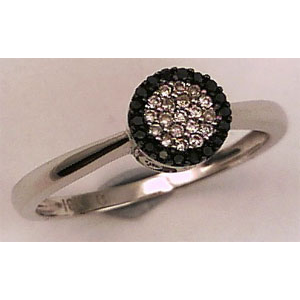 18 Karat White Gold Round Cluster Black Diamond Ring with 0.12 Carat Diamonds