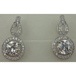 925 Sterling Silver Cubic Zirconia Round Earring