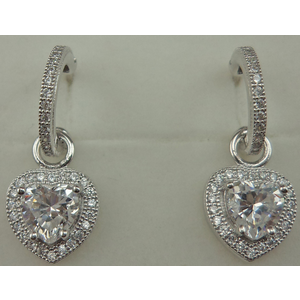 925 Sterling Silver Cubic Zirconia Detachable Heart Hanging 1/2 Hoop Earring