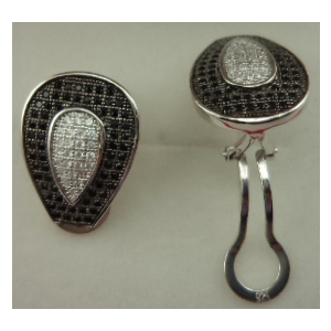 925 Sterling Silver Cubic Zirconia Black Stone Teardrop Hoop Earring 