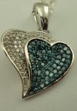 Sterling Silver with 0.33 Carat Blue  Diamonds Double Heart Pendant -diamonds-Lotus Gold