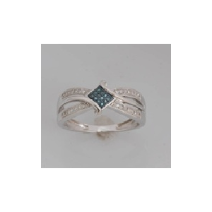 10Karat White Gold with 0.05Carat Blue Diamond Crossover Ring