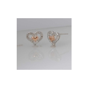 925 Sterling Silver with 0.14Carat Diamonds Heart Shaped Studs