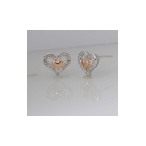 925 Sterling Silver with 0.14Carat Diamonds Heart Shaped Studs