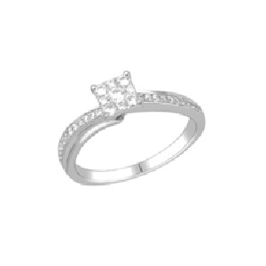 10Karat White Gold with 0.33Carat Diamond Square Cluster Ring