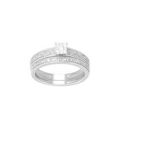 10Karat White Gold with 0.33Carat Diamond Square Cluster Shoulder Ring