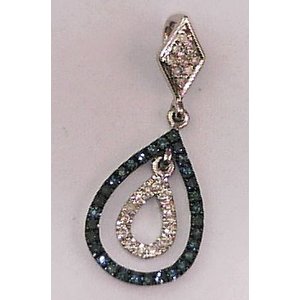 925 Sterling Silver with 0.60Carat Blue Diamonds Teardrop Pendant 