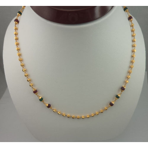 22 Karat Gold Ball Mala with Ruby and Emerald 