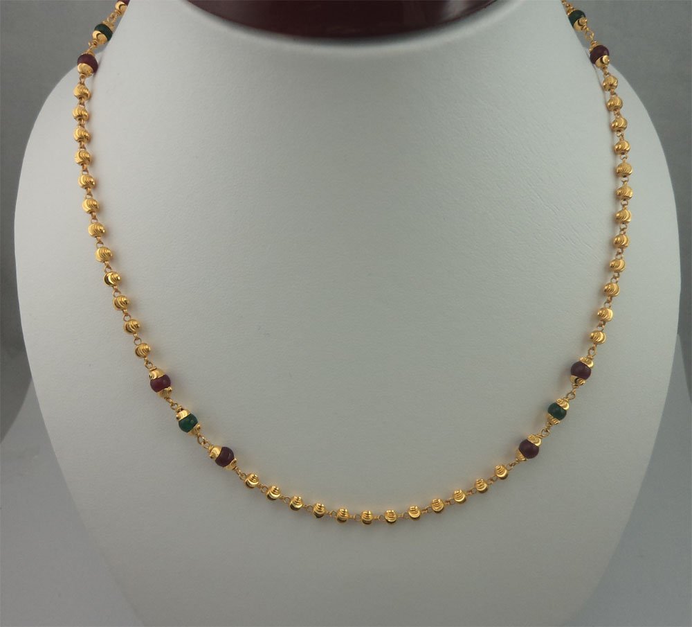 22 Karat Gold Ball Mala with Ruby and 
